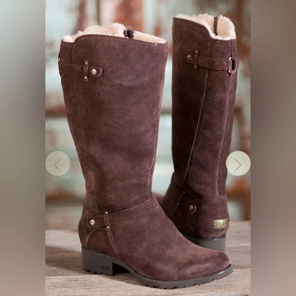 UGG Brown Suede Shearling-Lined Knee Boots